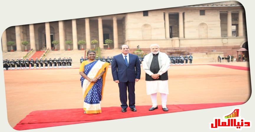 الرئيس  السيسي بساحة القصر الرئاسي الهندي - رئيسة جمهورية الهند ورئيس الوزراء 