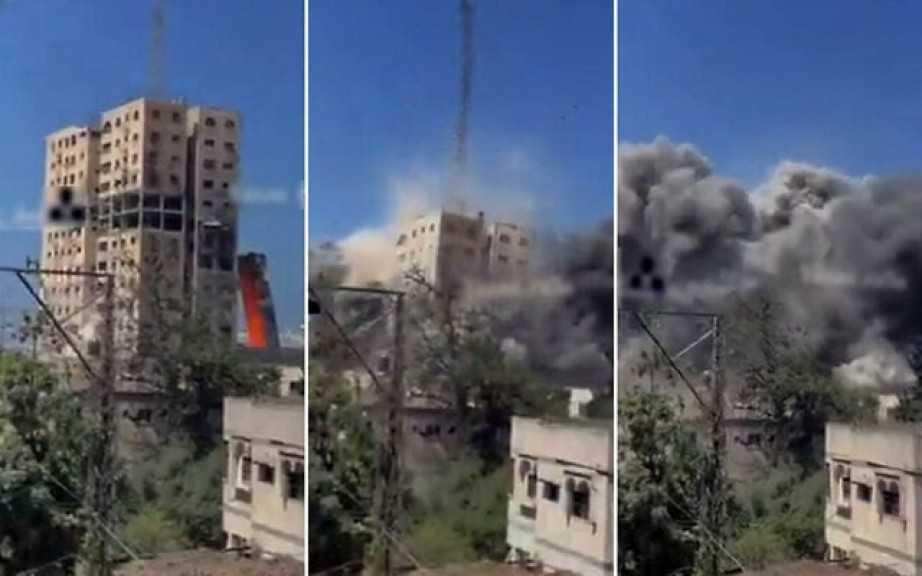 احتلال الإسرائيلي البربري يقصف الأبراج السكنية والخيام المجاورة لها في وسط وغرب غزة