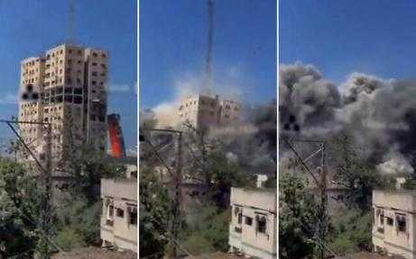 احتلال الإسرائيلي البربري يقصف الأبراج السكنية والخيام المجاورة لها في وسط وغرب غزة