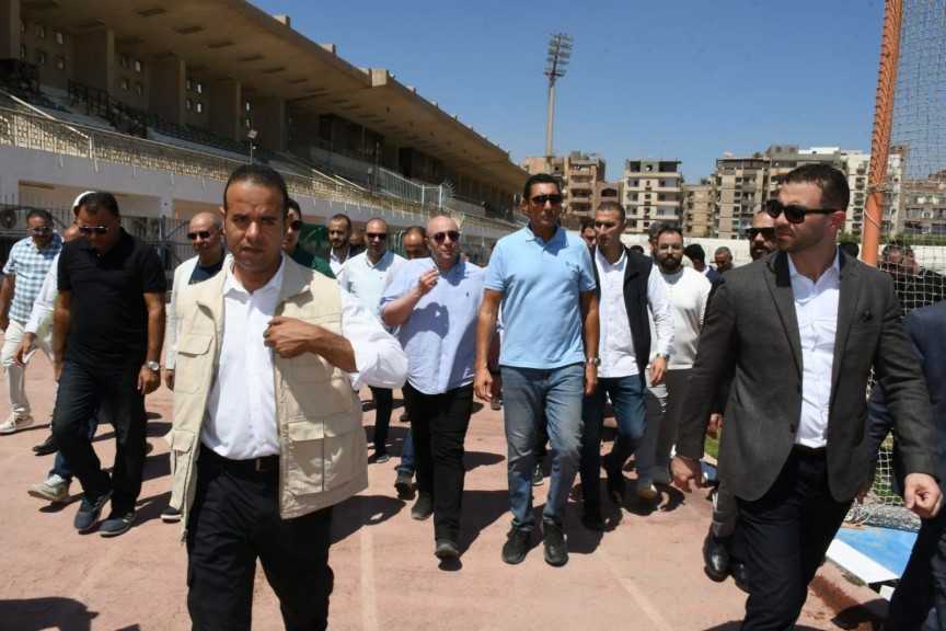 وزير الشباب والرياضة ومحافظ الفيوم يتفقدان استاد الفيوم الرياضي لمتابعة أعمال التطوير